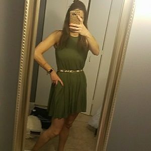 Olive Green jersey knit dress. BELT NOT INCLUDED
